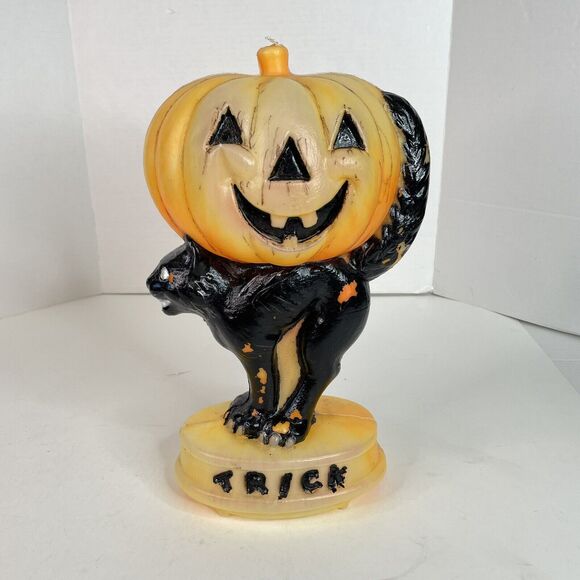 Vintage Blow Mold Black Cat And Jack O Lantern, 14”, No Light, Halloween